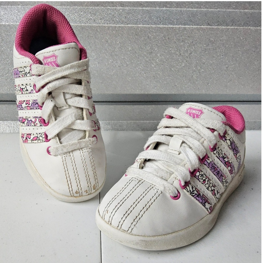 K-Swiss Toddler Girl's Classic‎ VN Sneakers White Pink Floral Shoes Size 11